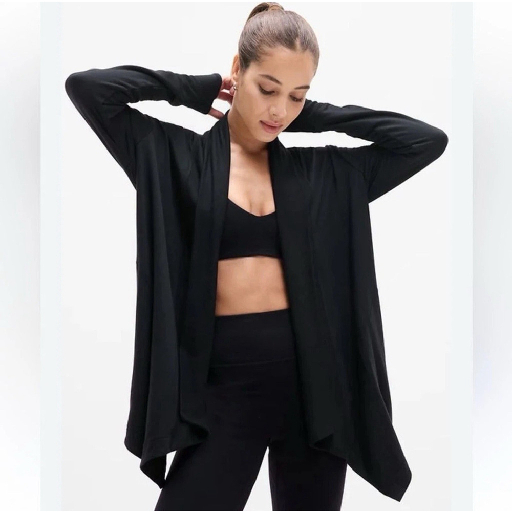 Athleta Womens Sz XS Extra Small Black Wrap Knit Cardigan Pranayama Pockets